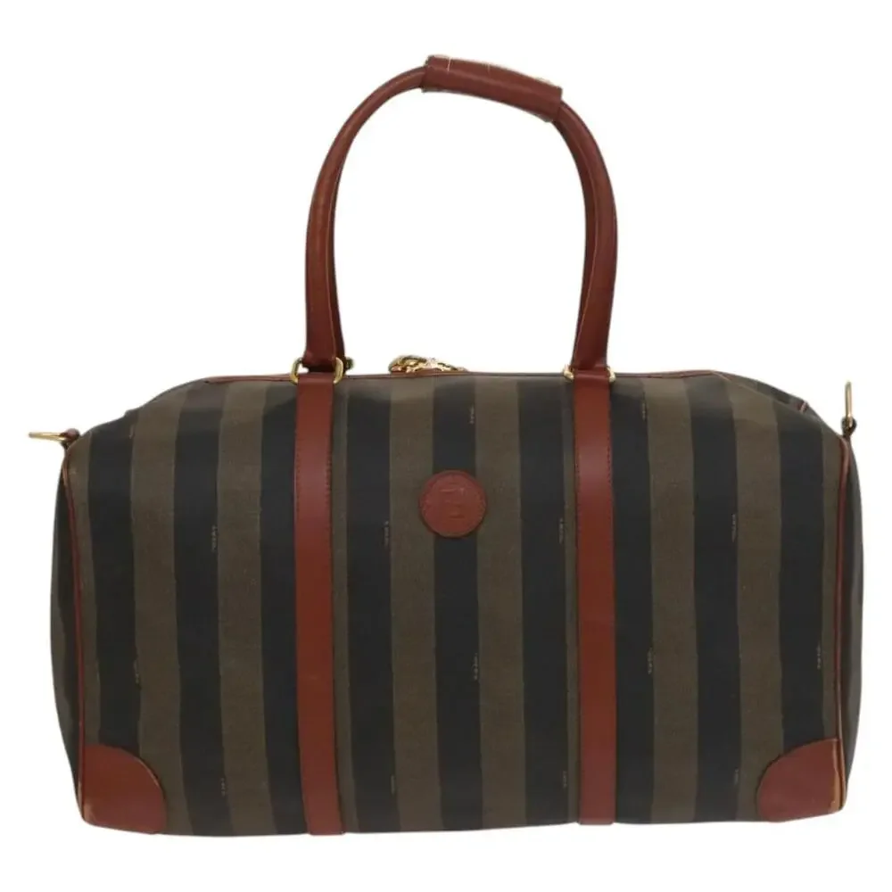FENDI Pecan Canvas Boston Bag Black Brown Gold
